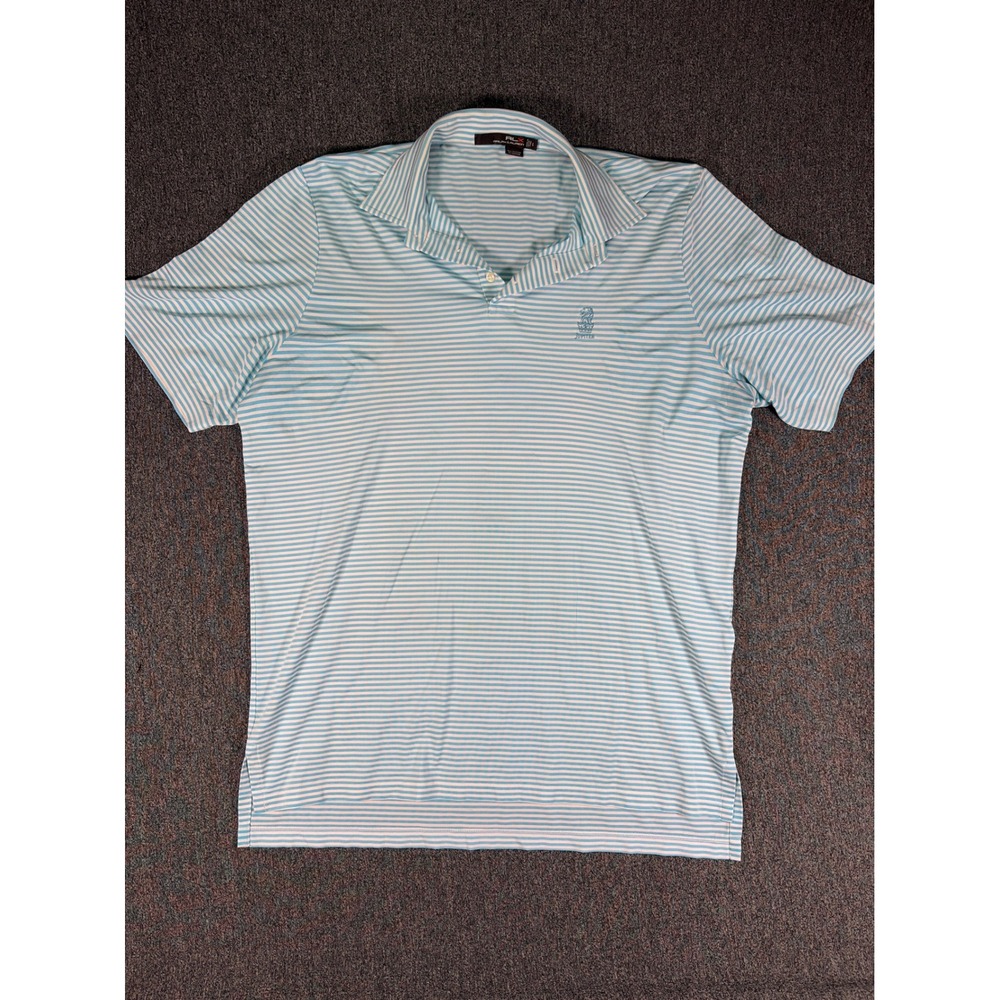 RLX Ralph Lauren Mens Large Blue White Striped Jupiter Golf Polo Shirt L